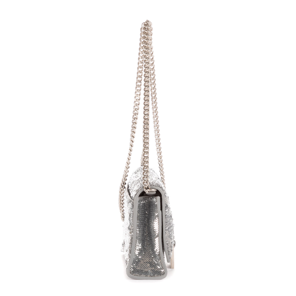Bolso de hombro Hourglass, cartera con cadena, lentejuelas plateadas
