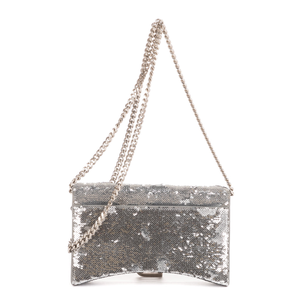 Bolso de hombro Hourglass, cartera con cadena, lentejuelas plateadas