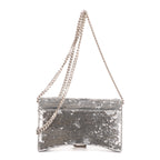Bolso de hombro Hourglass, cartera con cadena, lentejuelas plateadas
