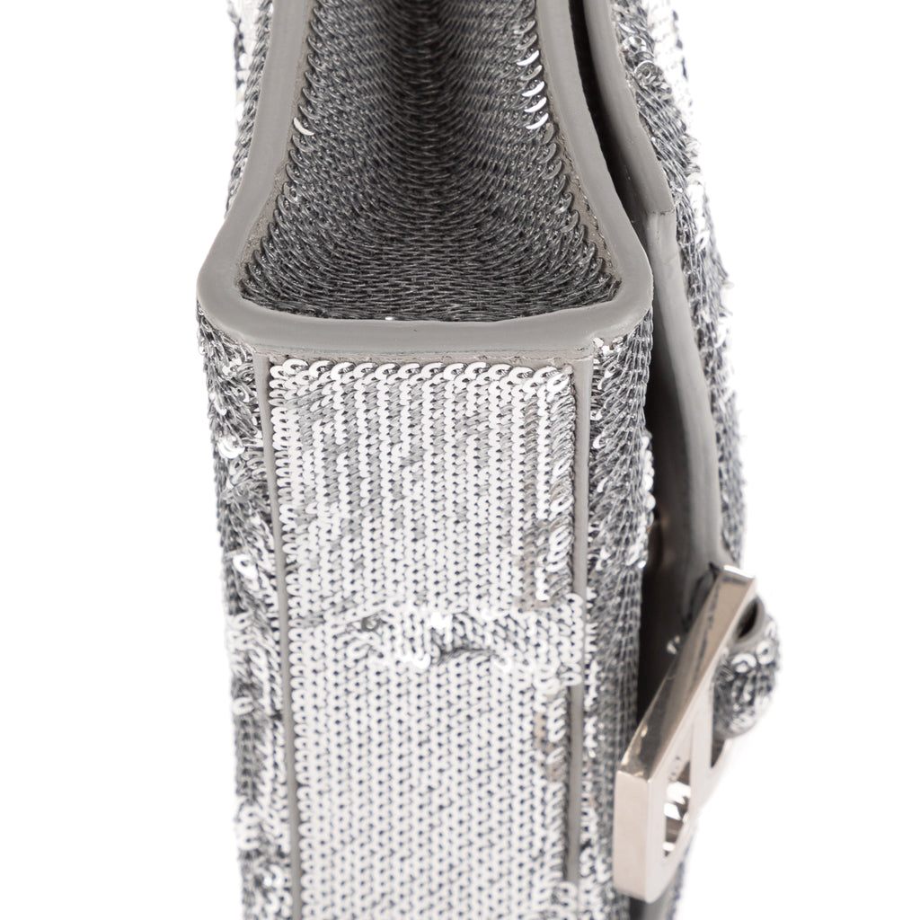 Bolso de hombro Hourglass, cartera con cadena, lentejuelas plateadas
