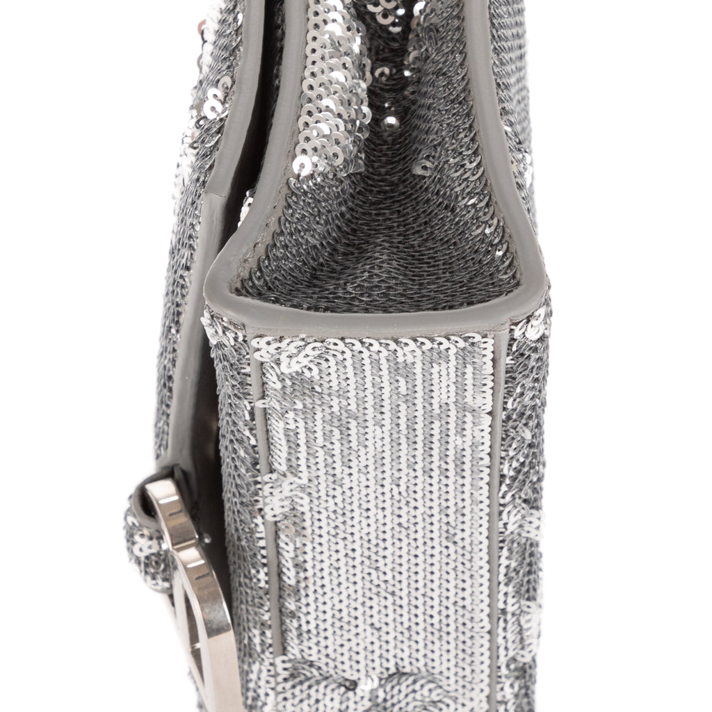 Bolso de hombro Hourglass, cartera con cadena, lentejuelas plateadas