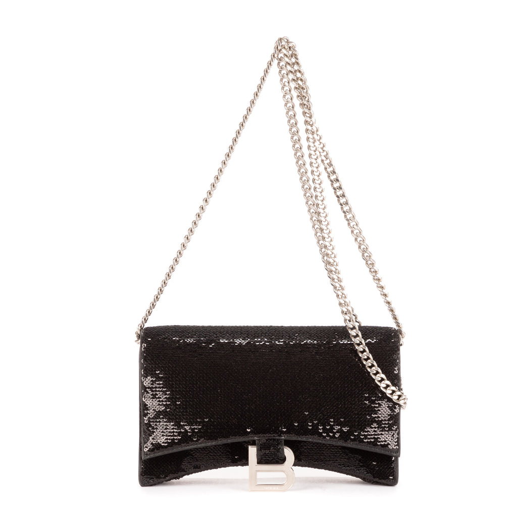 Sac porté épaule Hourglass Wallet on Chain sequins noir
