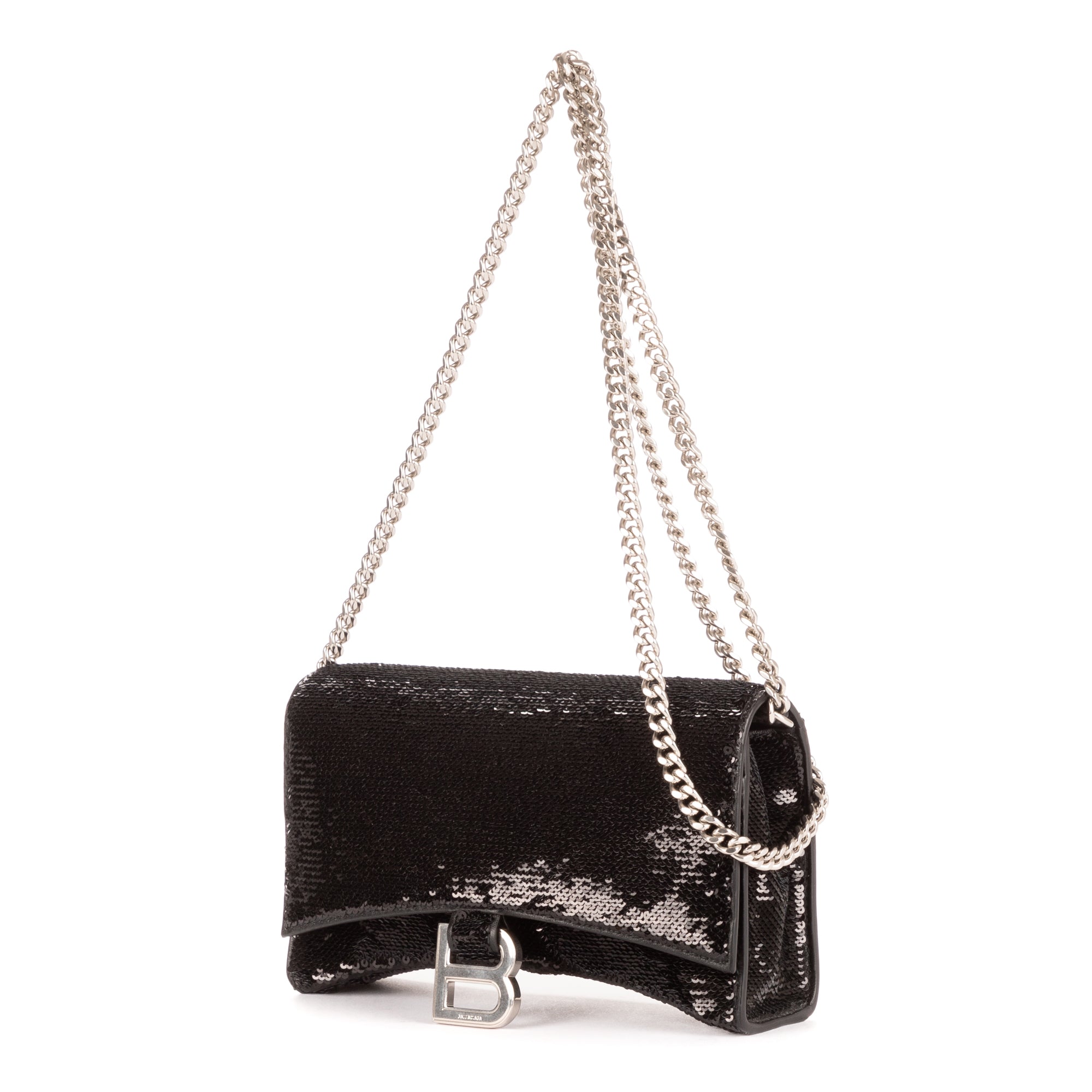 Shoulder Bag Hourglass Wallet on Chain Black Sequins