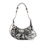 Bolso de hombro XS Le Cagole de piel de becerro negra con grafiti