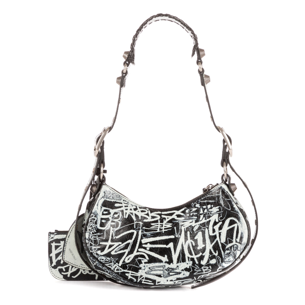 Bolso de hombro XS Le Cagole de piel de becerro negra con grafiti