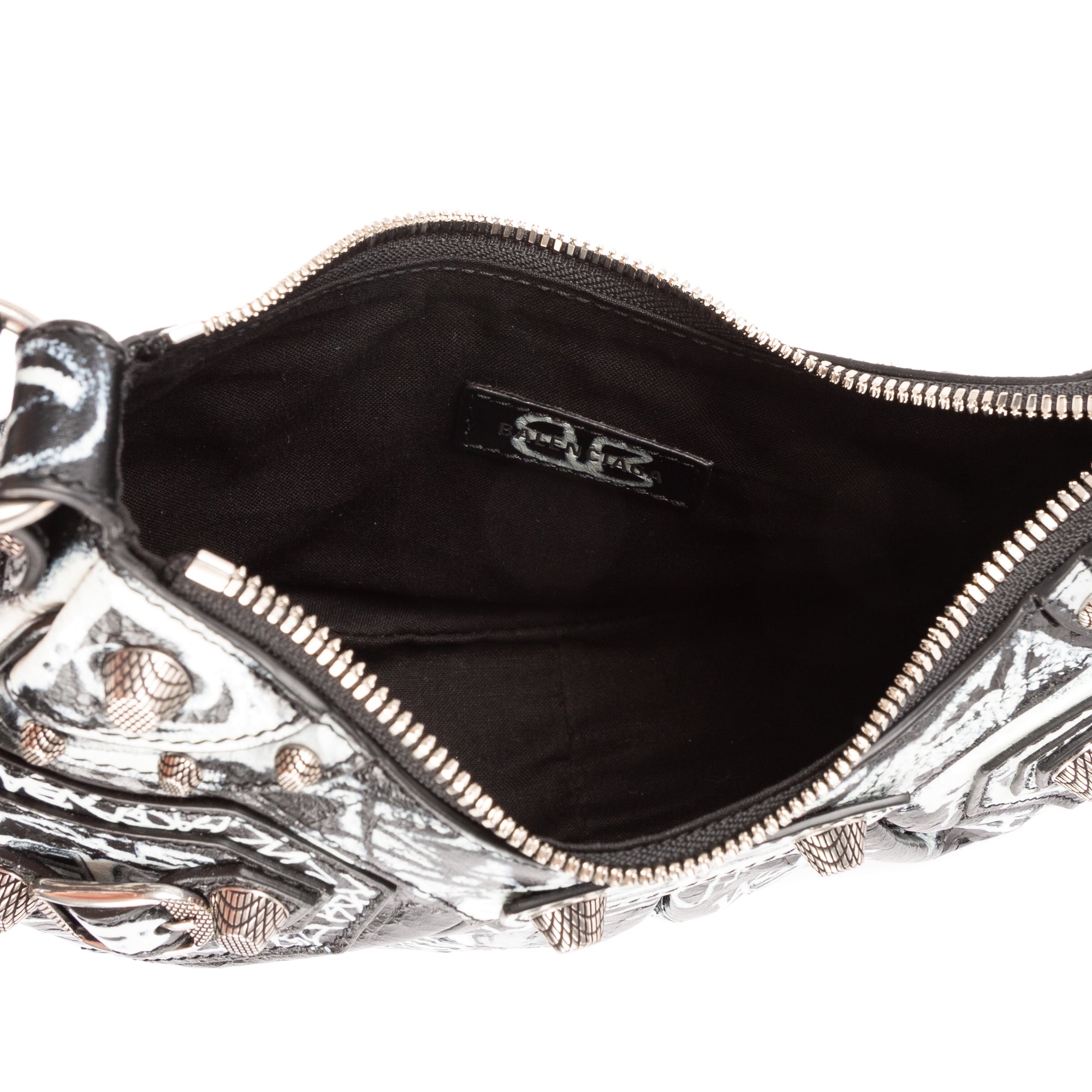 Bolso de hombro XS Le Cagole de piel de becerro negra con grafiti