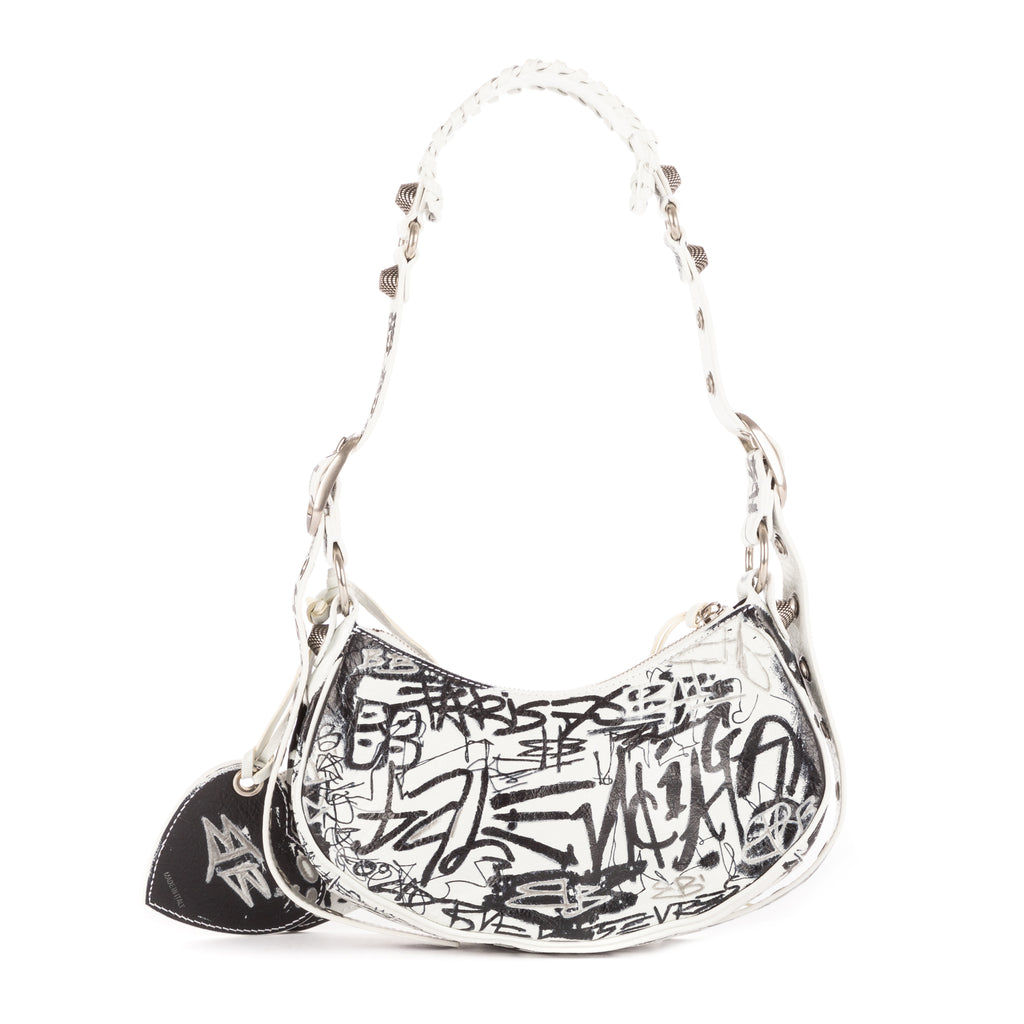 Bolso de Hombro XS Le Cagole Piel de Becerro Blanca Grafiti