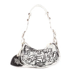 Bolso de Hombro XS Le Cagole Piel de Becerro Blanca Grafiti