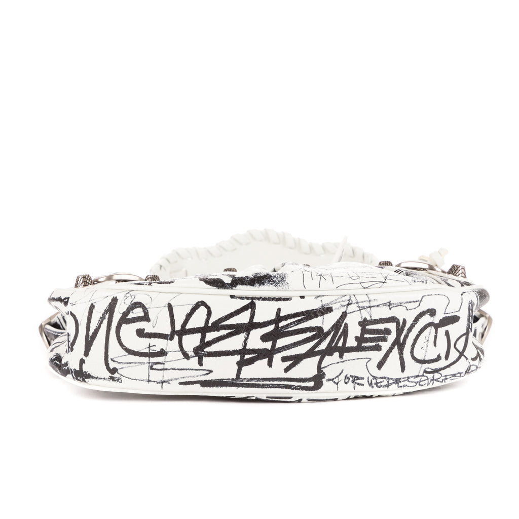Bolso de Hombro XS Le Cagole Piel de Becerro Blanca Grafiti