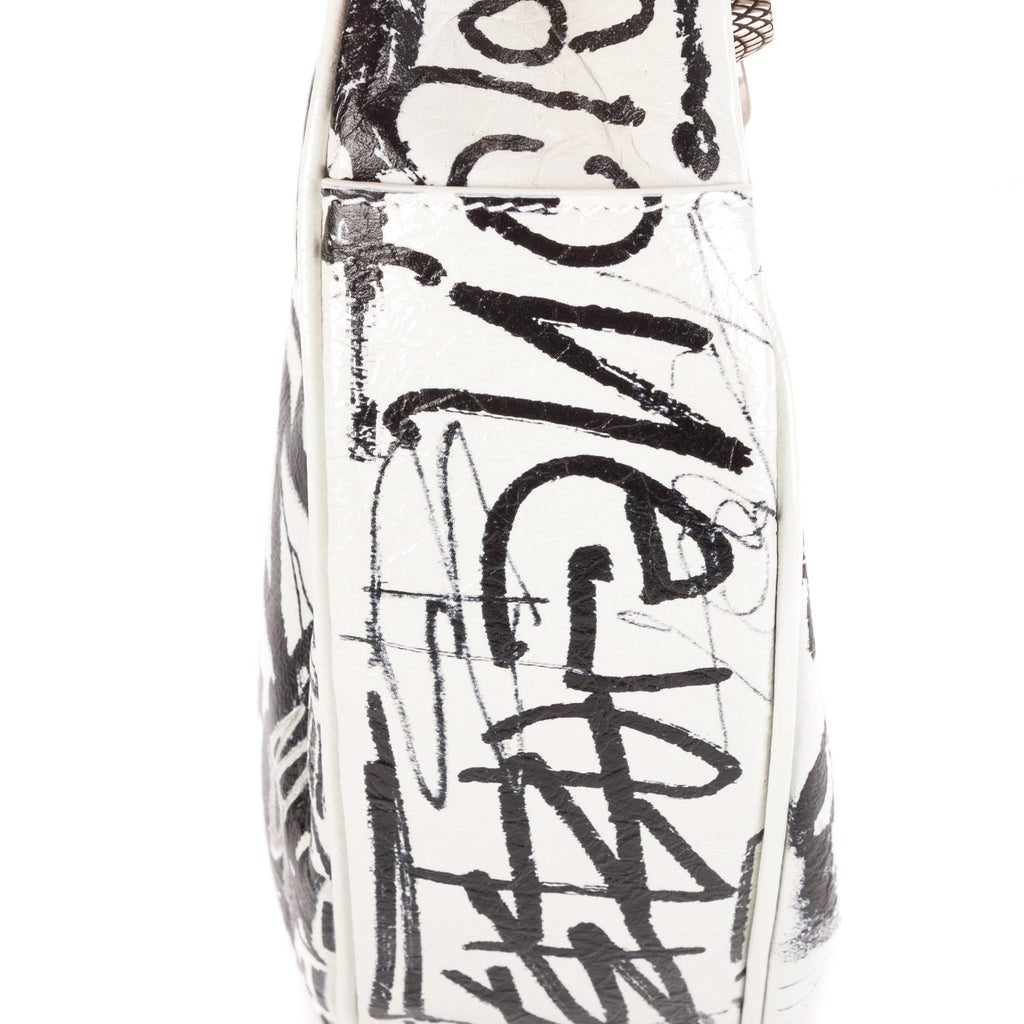 Bolso de Hombro XS Le Cagole Piel de Becerro Blanca Grafiti