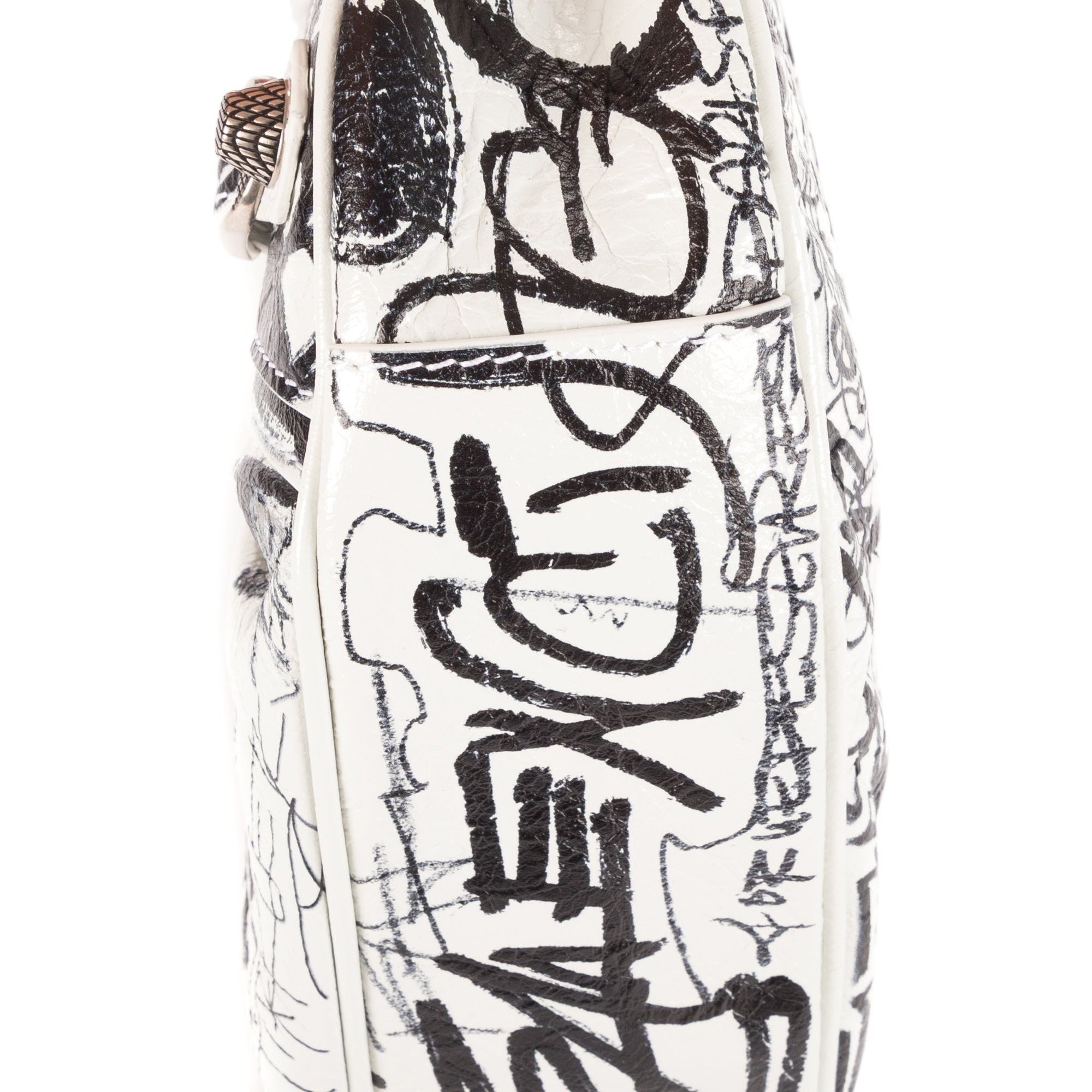 Bolso de Hombro XS Le Cagole Piel de Becerro Blanca Grafiti