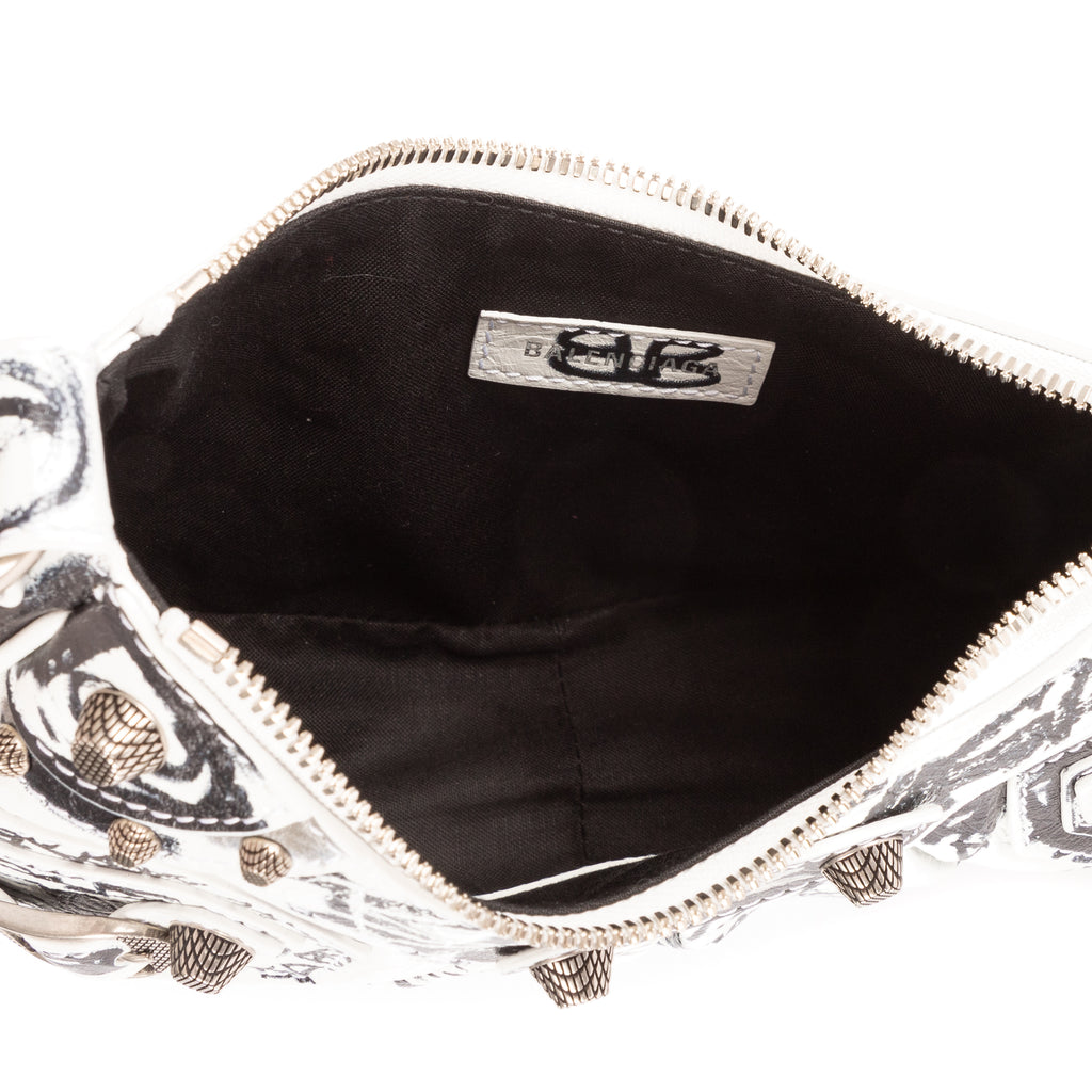 Bolso de Hombro XS Le Cagole Piel de Becerro Blanca Grafiti