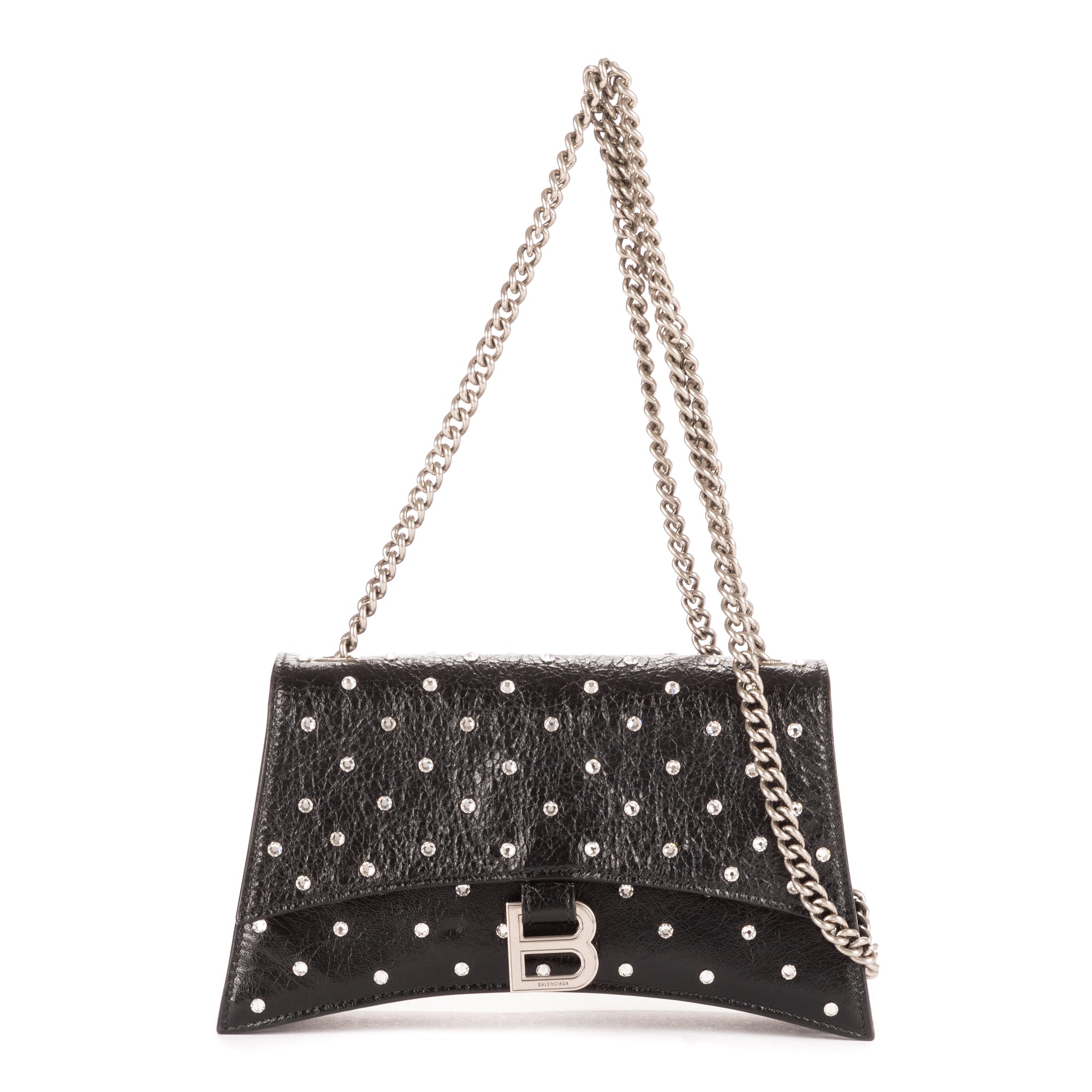 Shoulder Bag XS Crush Black Smooth Leather with Crystals