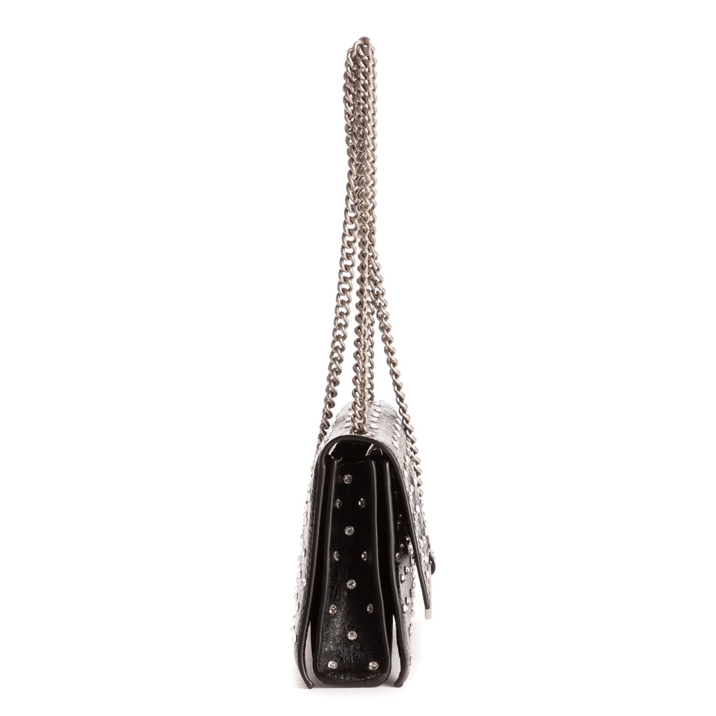 Shoulder Bag XS Crush Black Smooth Leather with Crystals