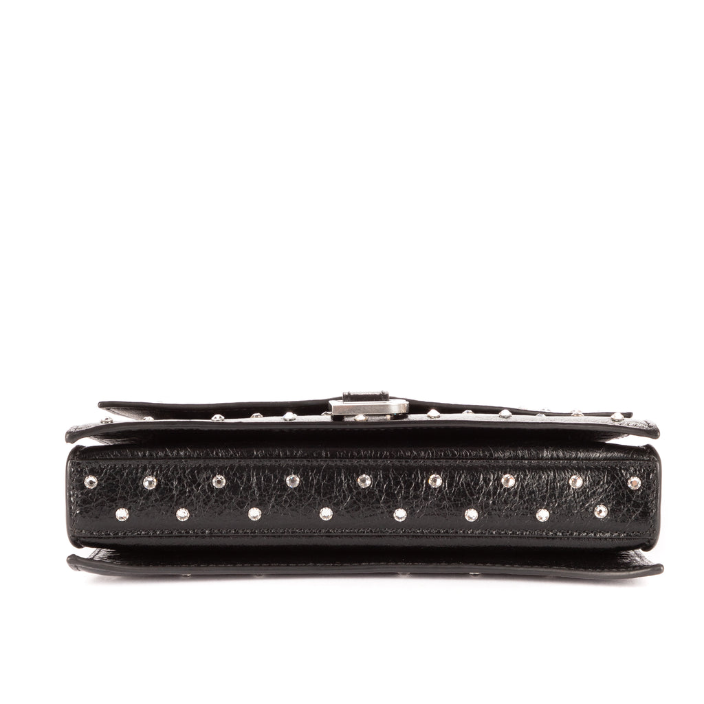 Shoulder Bag XS Crush Black Smooth Leather with Crystals