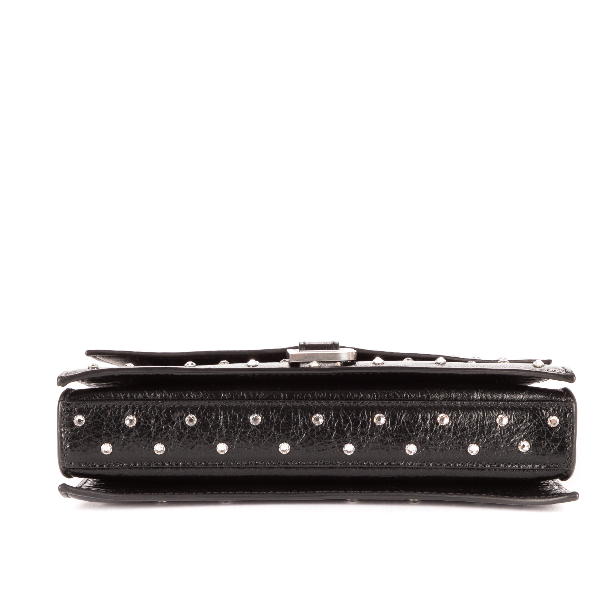 Shoulder Bag XS Crush Black Smooth Leather with Crystals