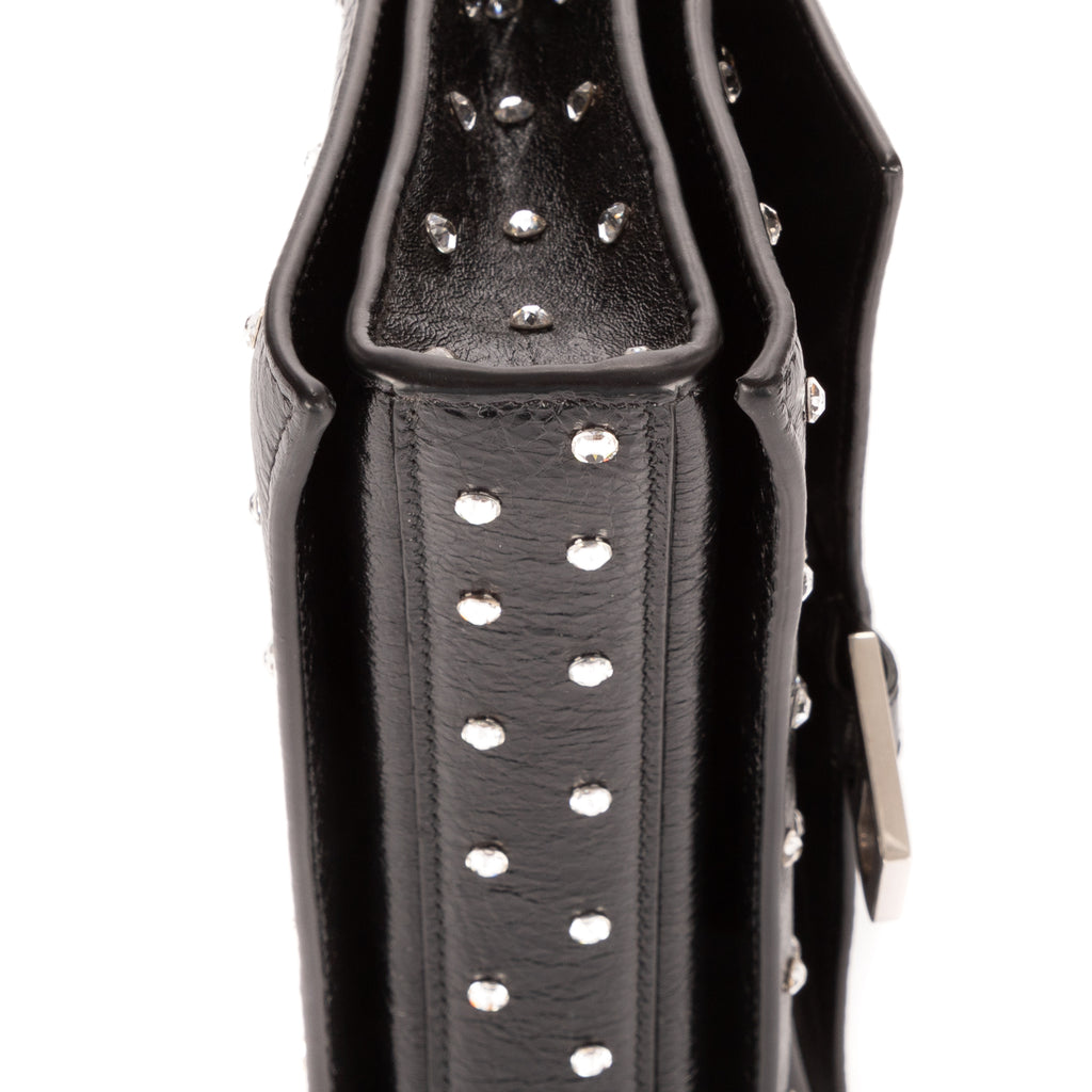 Shoulder Bag XS Crush Black Smooth Leather with Crystals
