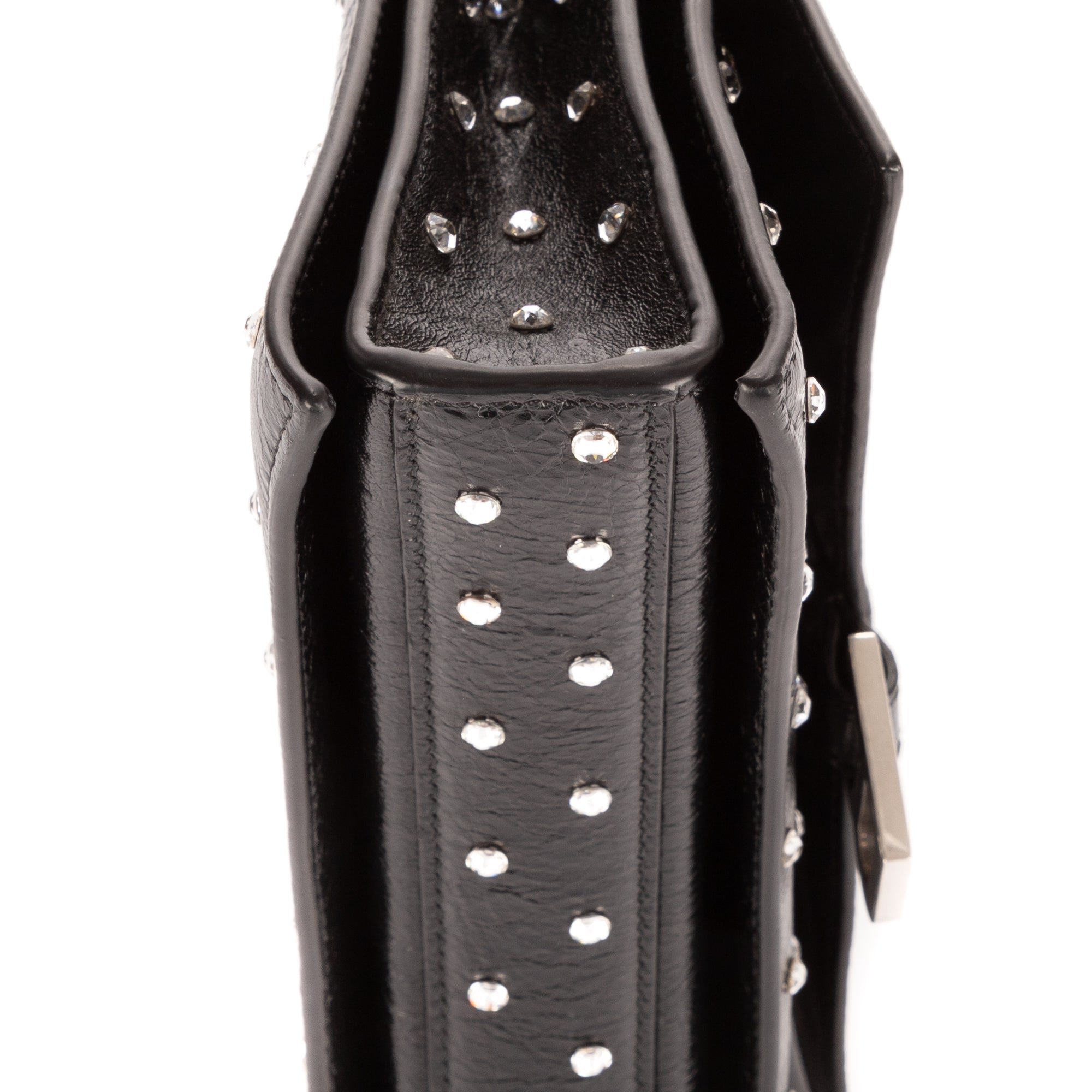 Shoulder Bag XS Crush Black Smooth Leather with Crystals