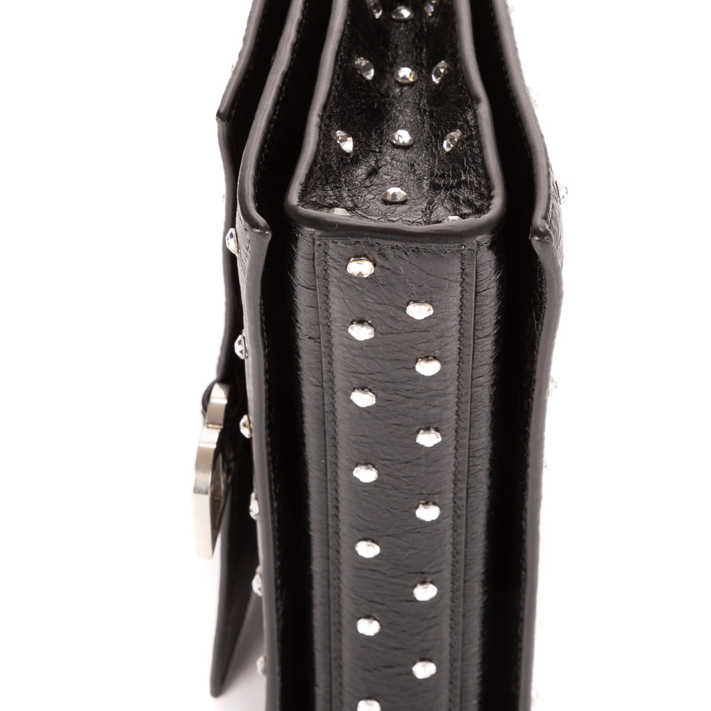 Shoulder Bag XS Crush Black Smooth Leather with Crystals