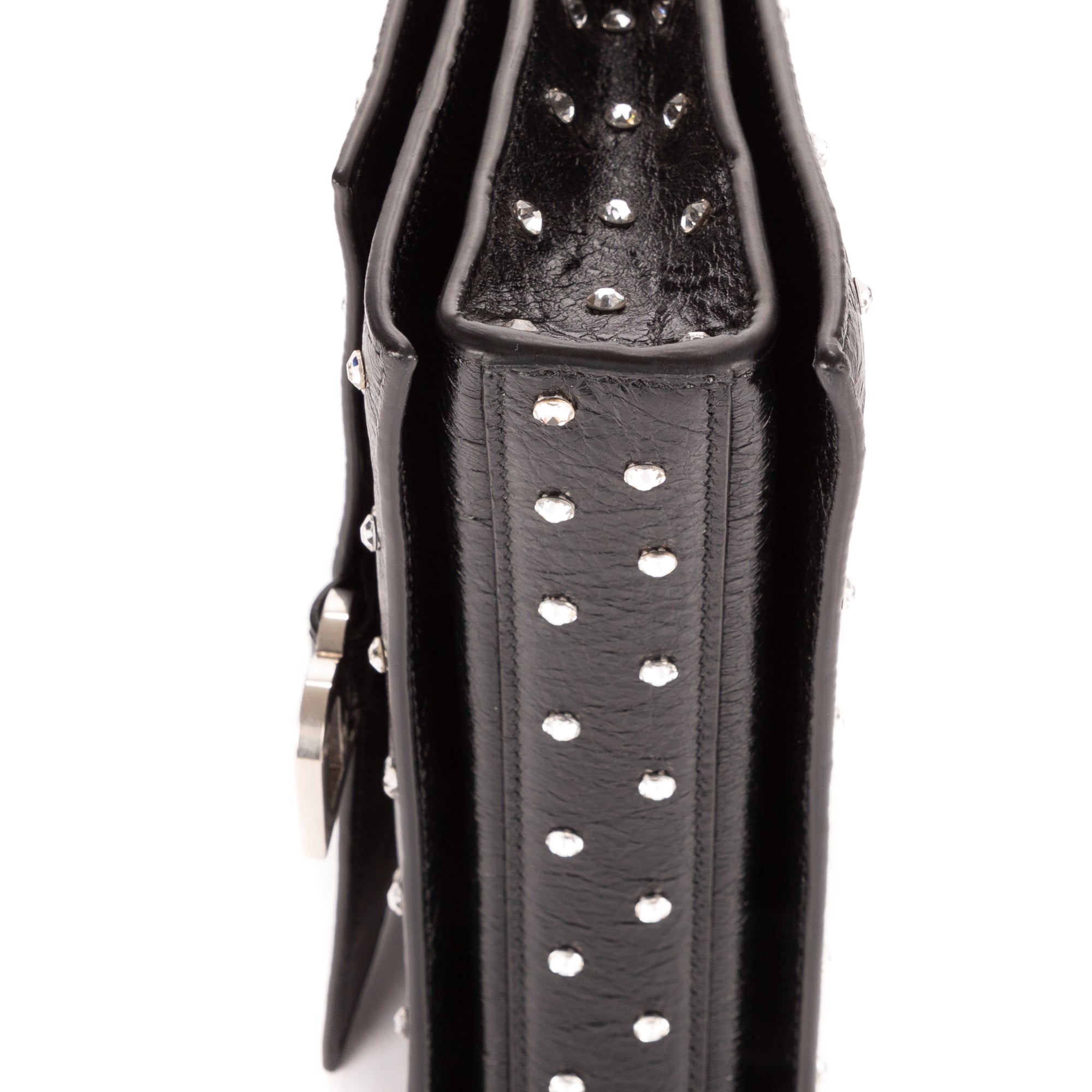 Shoulder Bag XS Crush Black Smooth Leather with Crystals