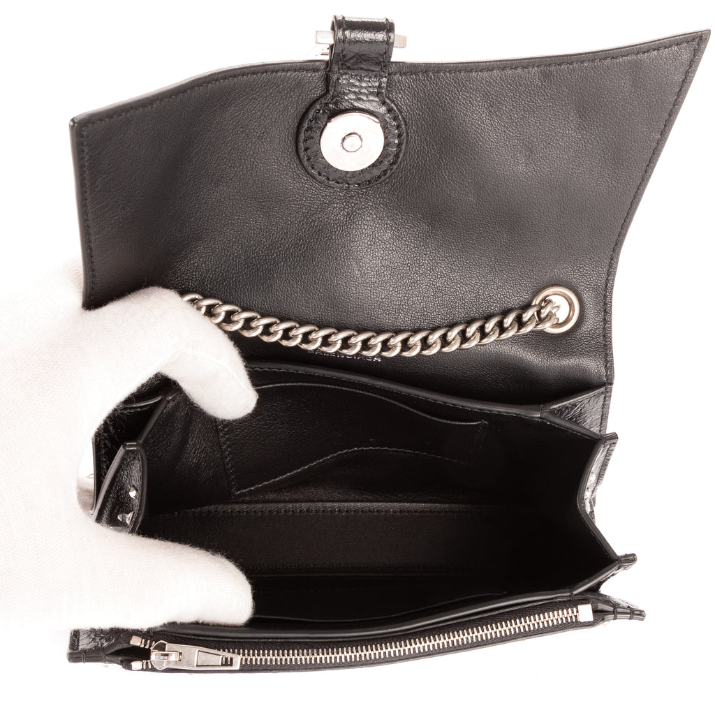 Shoulder Bag XS Crush Black Smooth Leather with Crystals