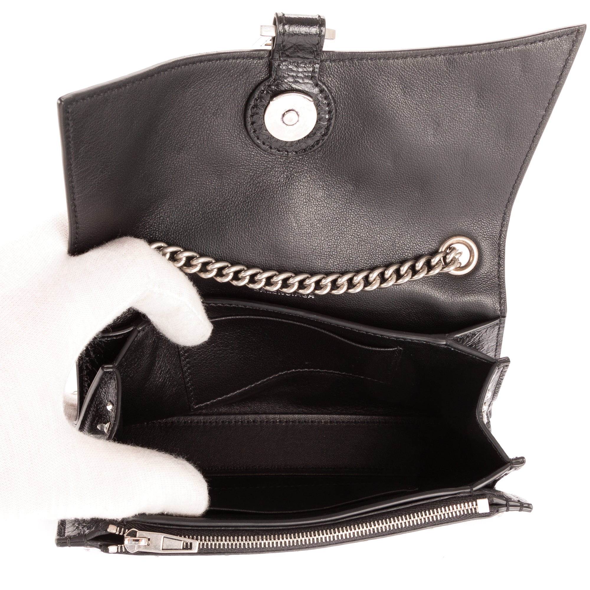 Shoulder Bag XS Crush Black Smooth Leather with Crystals
