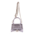 Shoulder Bag Mini Hourglass Crossbody Pouch Metallic Lilac Calfskin Shiny Crocodile Embossed Imitation Leather