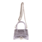 Shoulder Bag Mini Hourglass Crossbody Pouch Metallic Lilac Calfskin Shiny Crocodile Embossed Imitation Leather