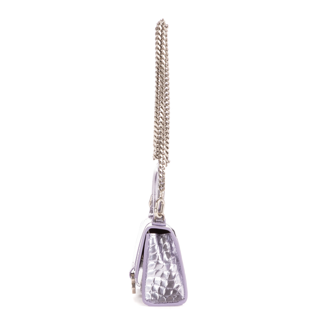 Shoulder Bag Mini Hourglass Crossbody Pouch Metallic Lilac Calfskin Shiny Crocodile Embossed Imitation Leather