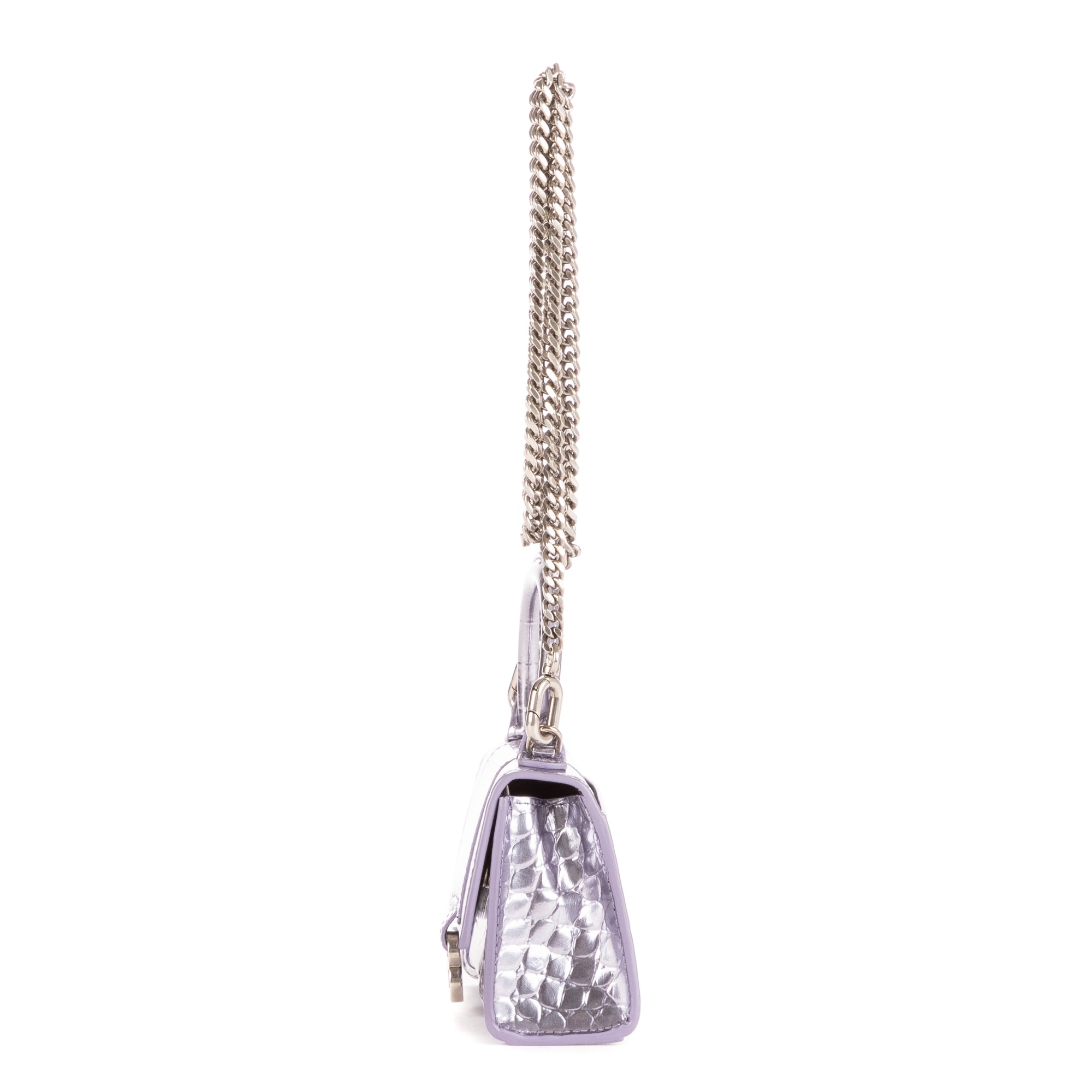 Shoulder Bag Mini Hourglass Crossbody Pouch Metallic Lilac Calfskin Shiny Crocodile Embossed Imitation Leather