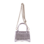 Shoulder Bag Mini Hourglass Crossbody Pouch Metallic Lilac Calfskin Shiny Crocodile Embossed Imitation Leather