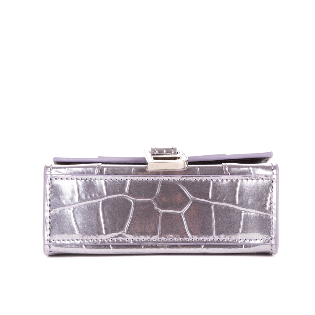 Shoulder Bag Mini Hourglass Crossbody Pouch Metallic Lilac Calfskin Shiny Crocodile Embossed Imitation Leather