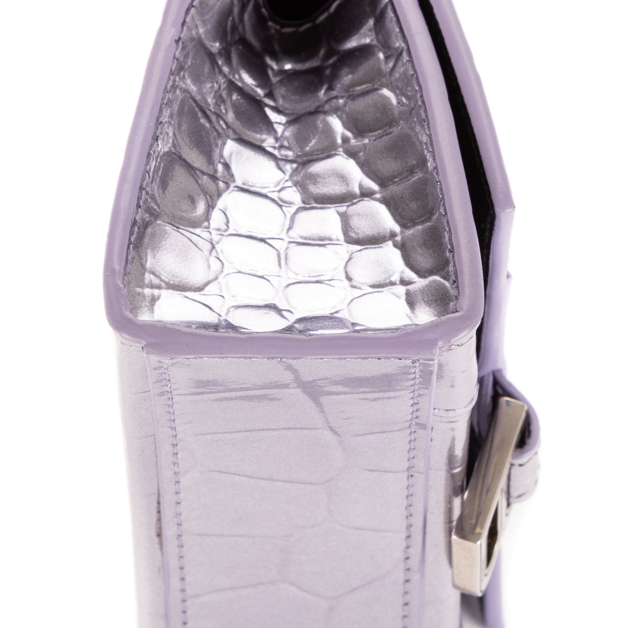 Shoulder Bag Mini Hourglass Crossbody Pouch Metallic Lilac Calfskin Shiny Crocodile Embossed Imitation Leather