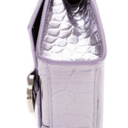 Shoulder Bag Mini Hourglass Crossbody Pouch Metallic Lilac Calfskin Shiny Crocodile Embossed Imitation Leather