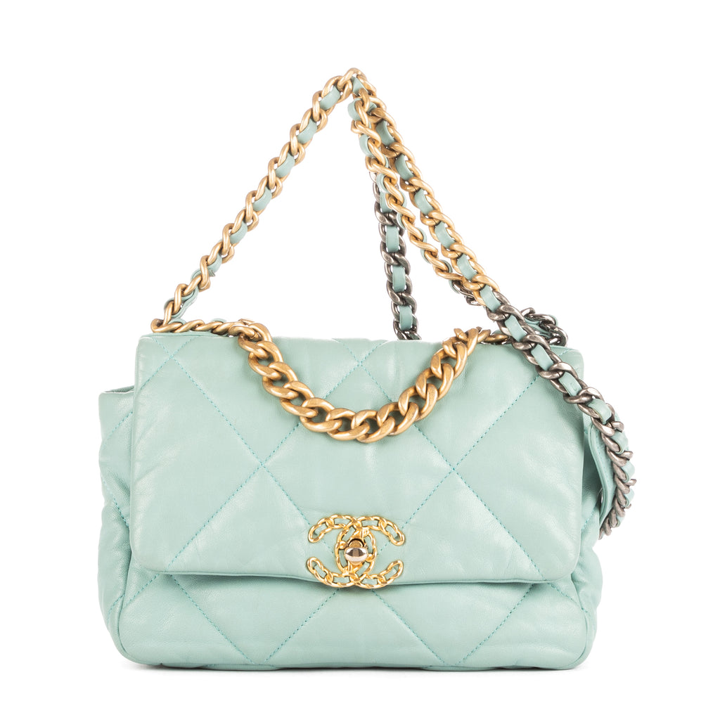 Bolso de Hombro Classic 19 Flap Azul Petróleo Piel de Cordero Grande Acolchada