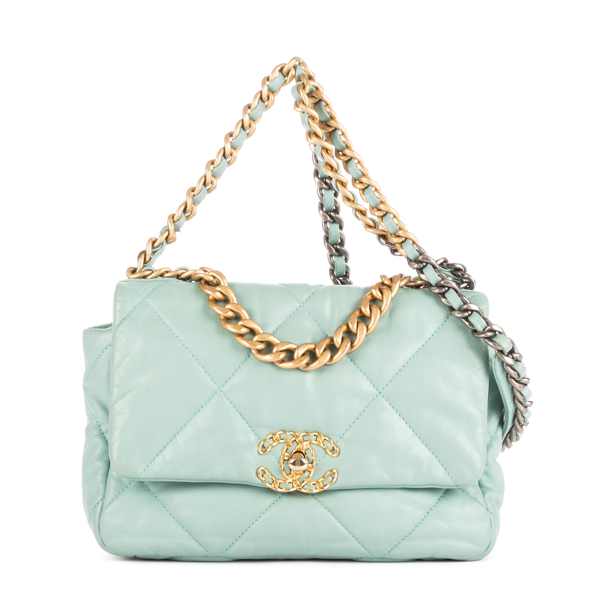 Shoulder Bag Classic 19 Flap Teal Blue Lambskin Large Quilted Leather