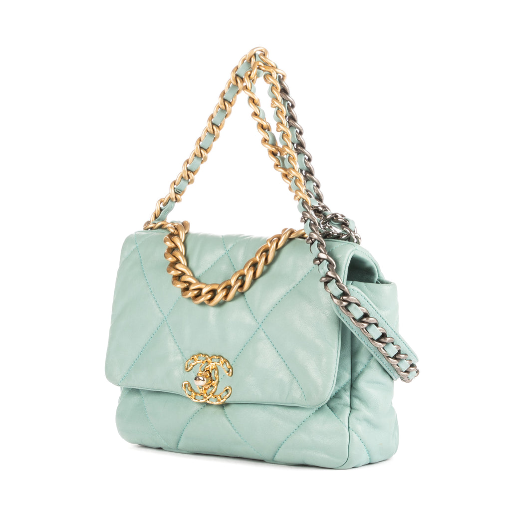 Bolso de Hombro Classic 19 Flap Azul Petróleo Piel de Cordero Grande Acolchada