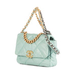 Bolso de Hombro Classic 19 Flap Azul Petróleo Piel de Cordero Grande Acolchada