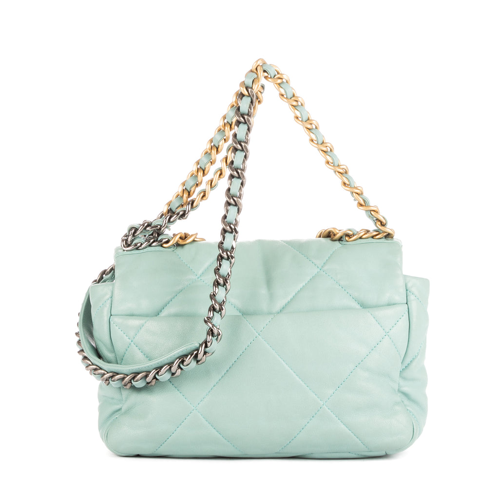 Bolso de Hombro Classic 19 Flap Azul Petróleo Piel de Cordero Grande Acolchada