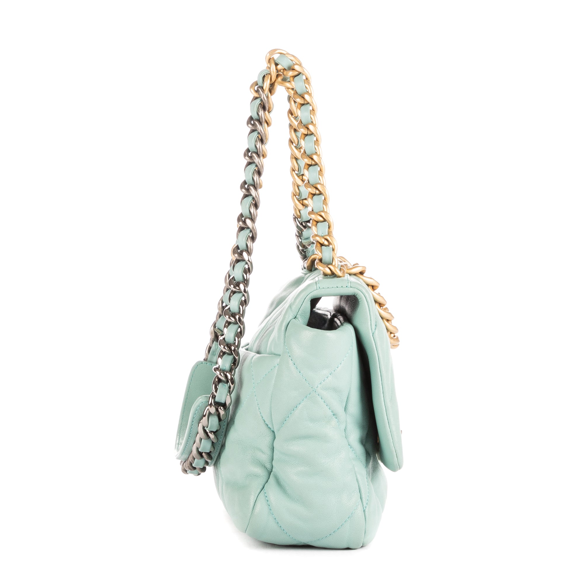 Shoulder Bag Classic 19 Flap Teal Blue Lambskin Large Quilted Leather