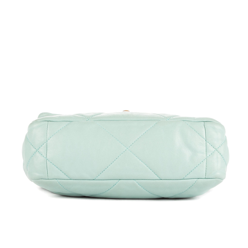 Bolso de Hombro Classic 19 Flap Azul Petróleo Piel de Cordero Grande Acolchada