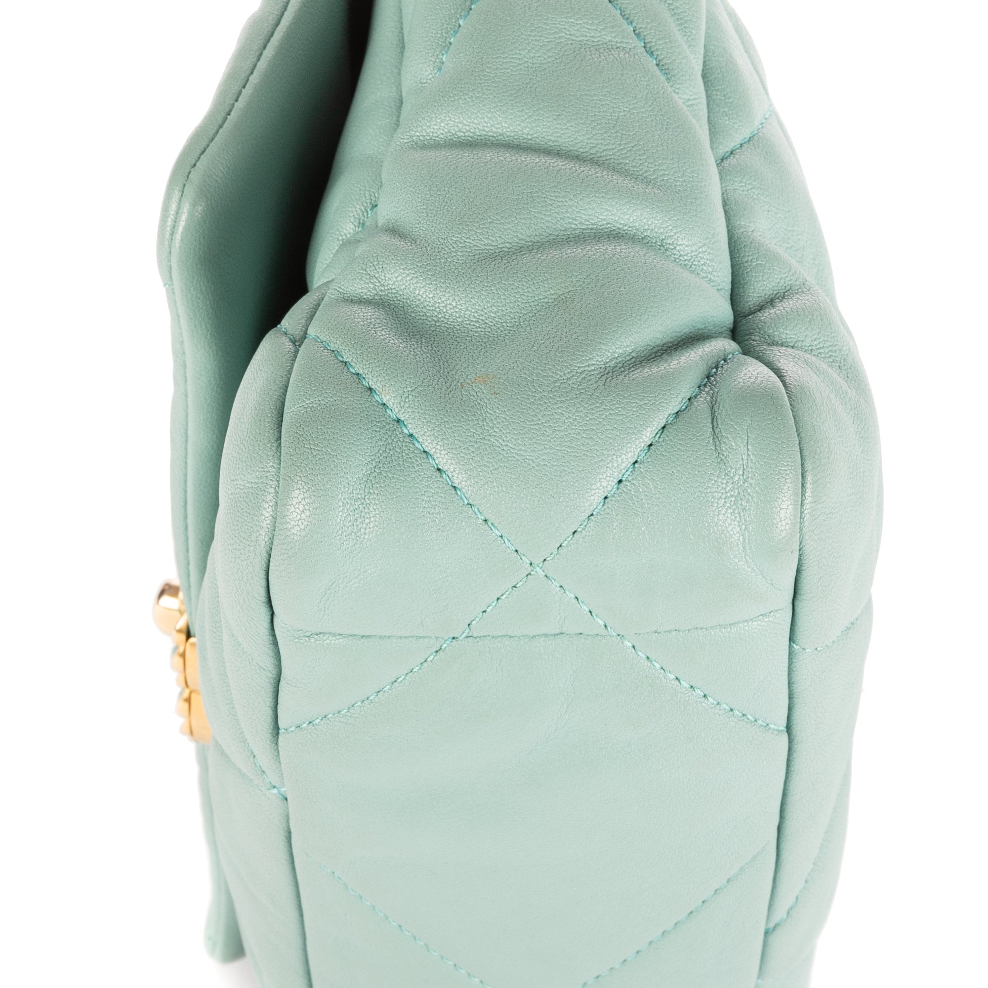 Bolso de Hombro Classic 19 Flap Azul Petróleo Piel de Cordero Grande Acolchada
