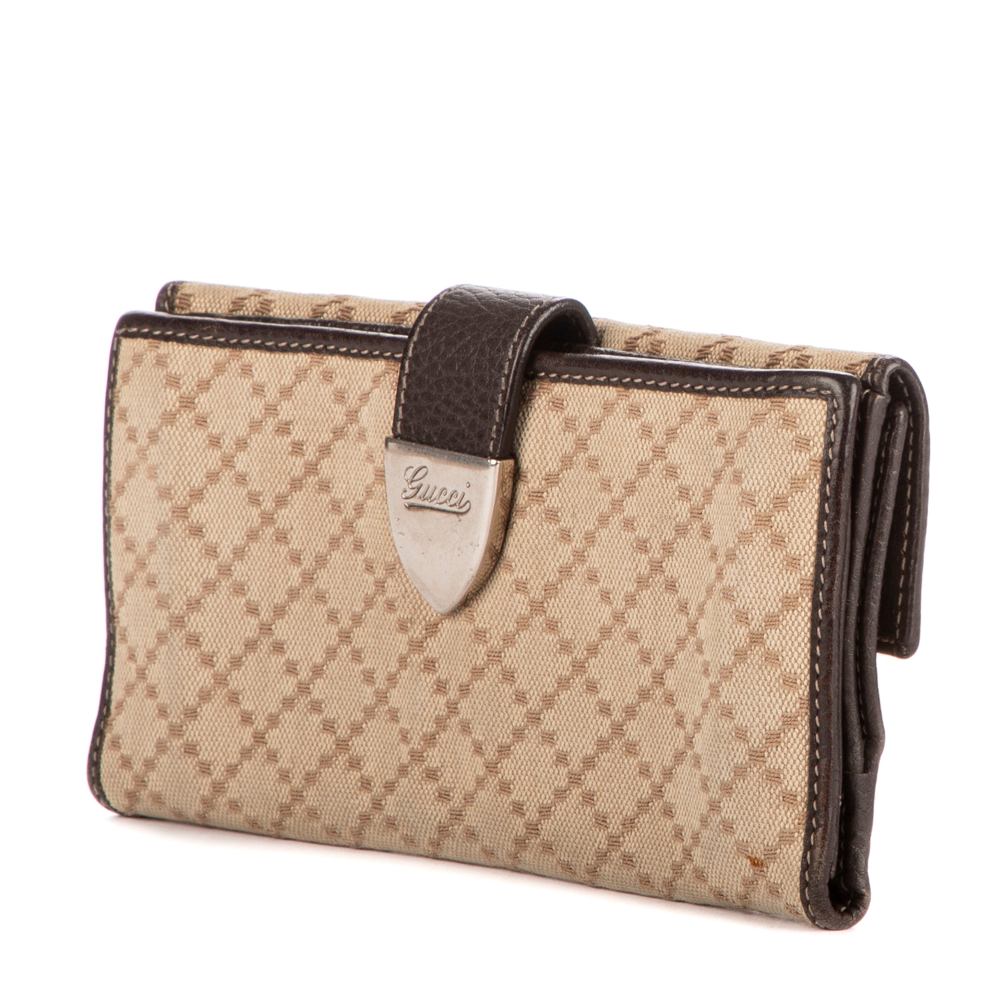 Billetera cartera continental de lona con diamantes beige