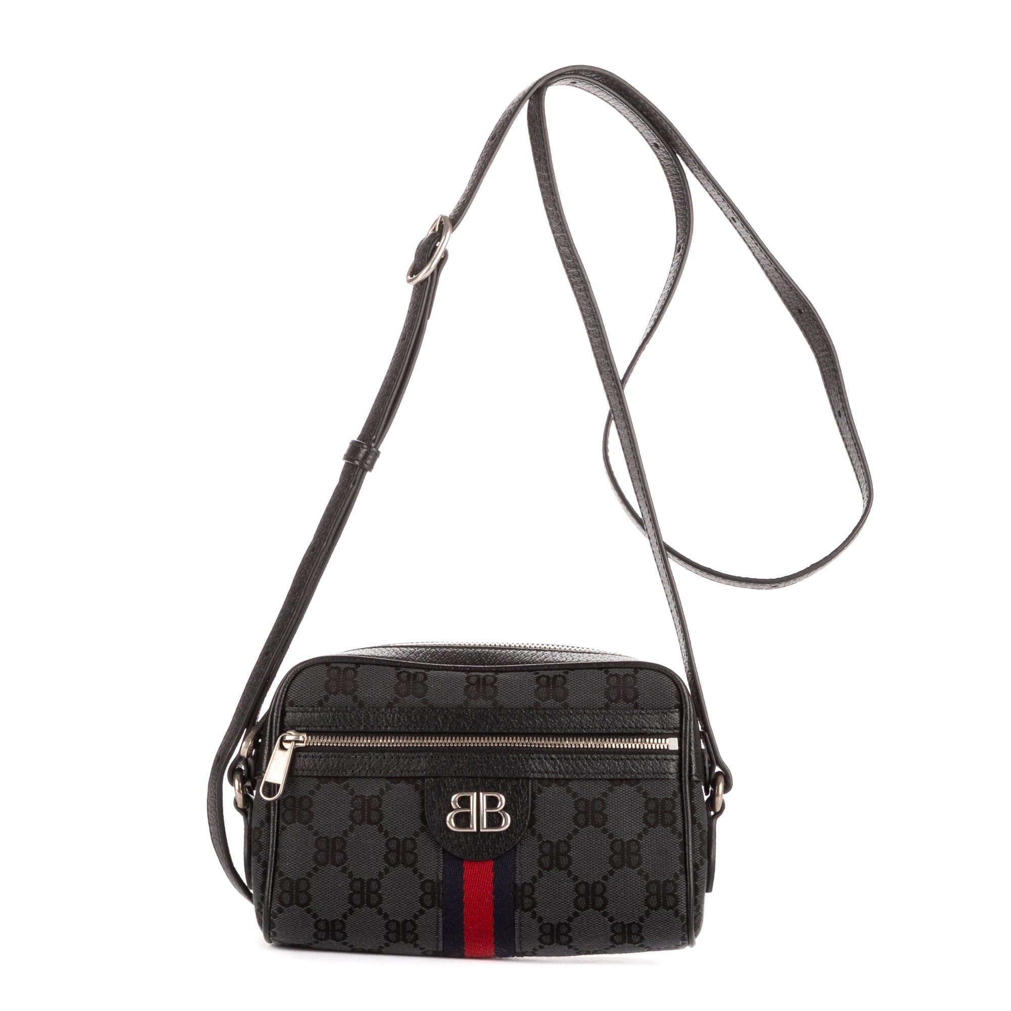 Shoulder Bag Hacker Project Ophidia Navy Blue Monogram Jacquard Canvas
