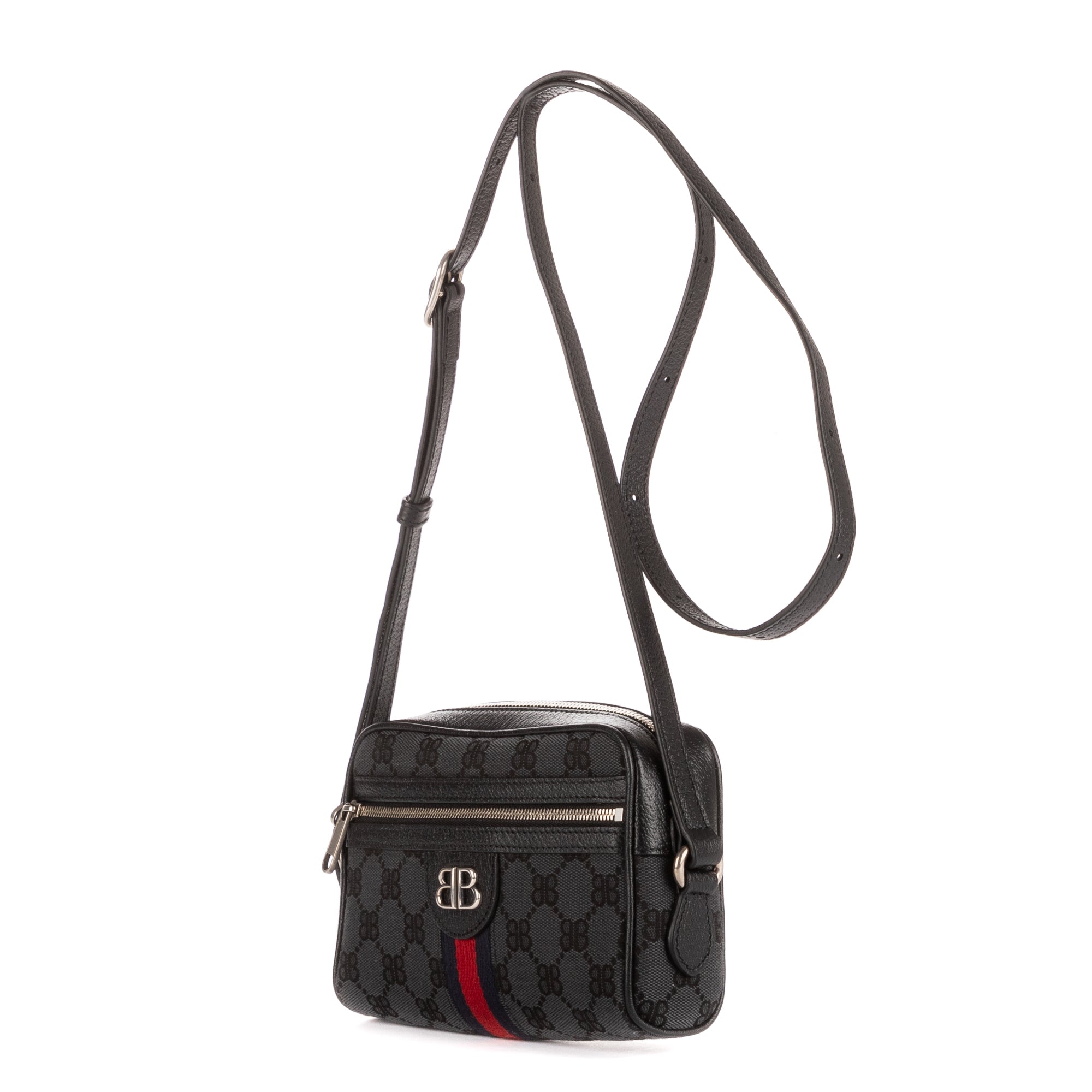 Shoulder Bag Hacker Project Ophidia Navy Blue Monogram Jacquard Canvas
