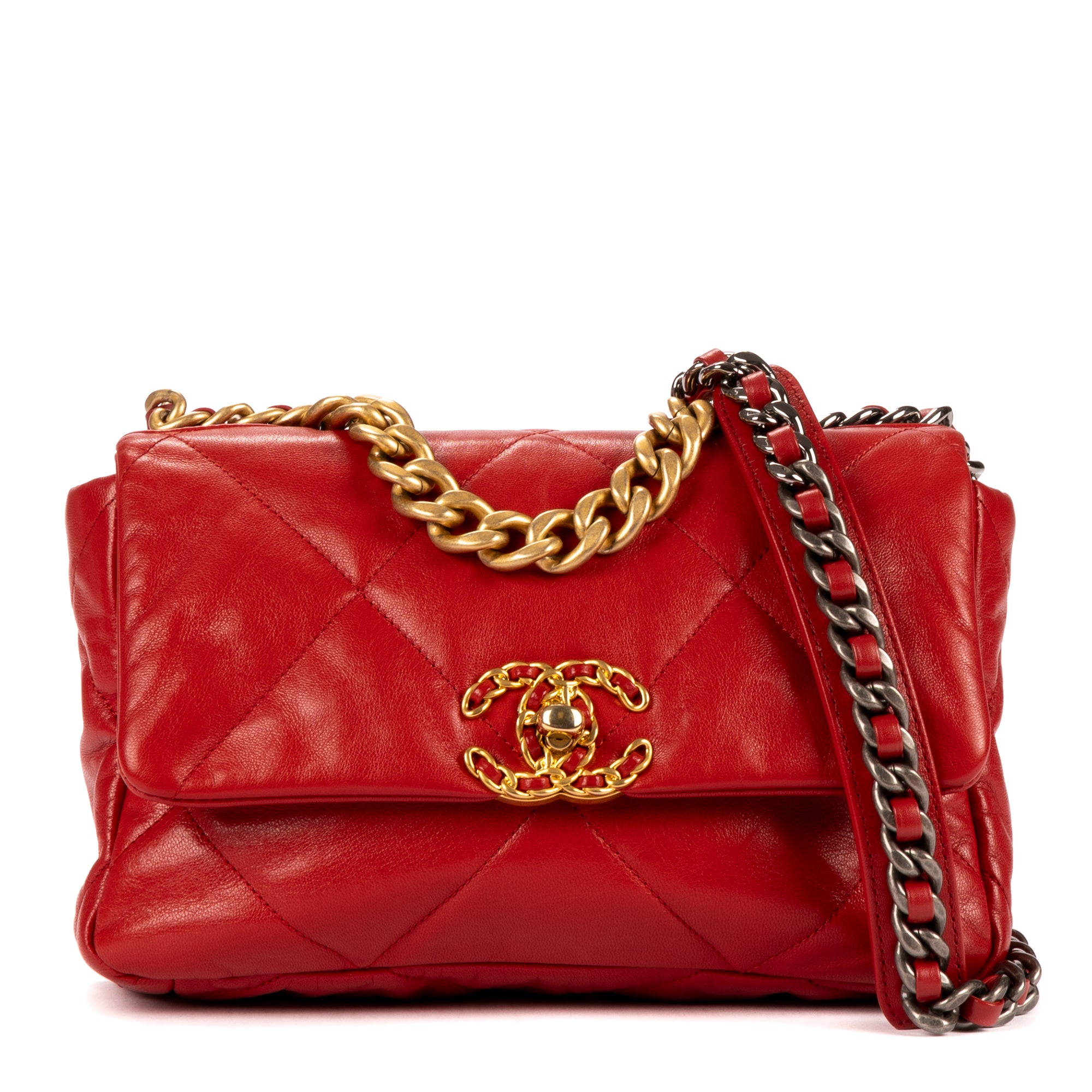 Handbag Classic 19 Flap Red Calfskin Quilted Leather
