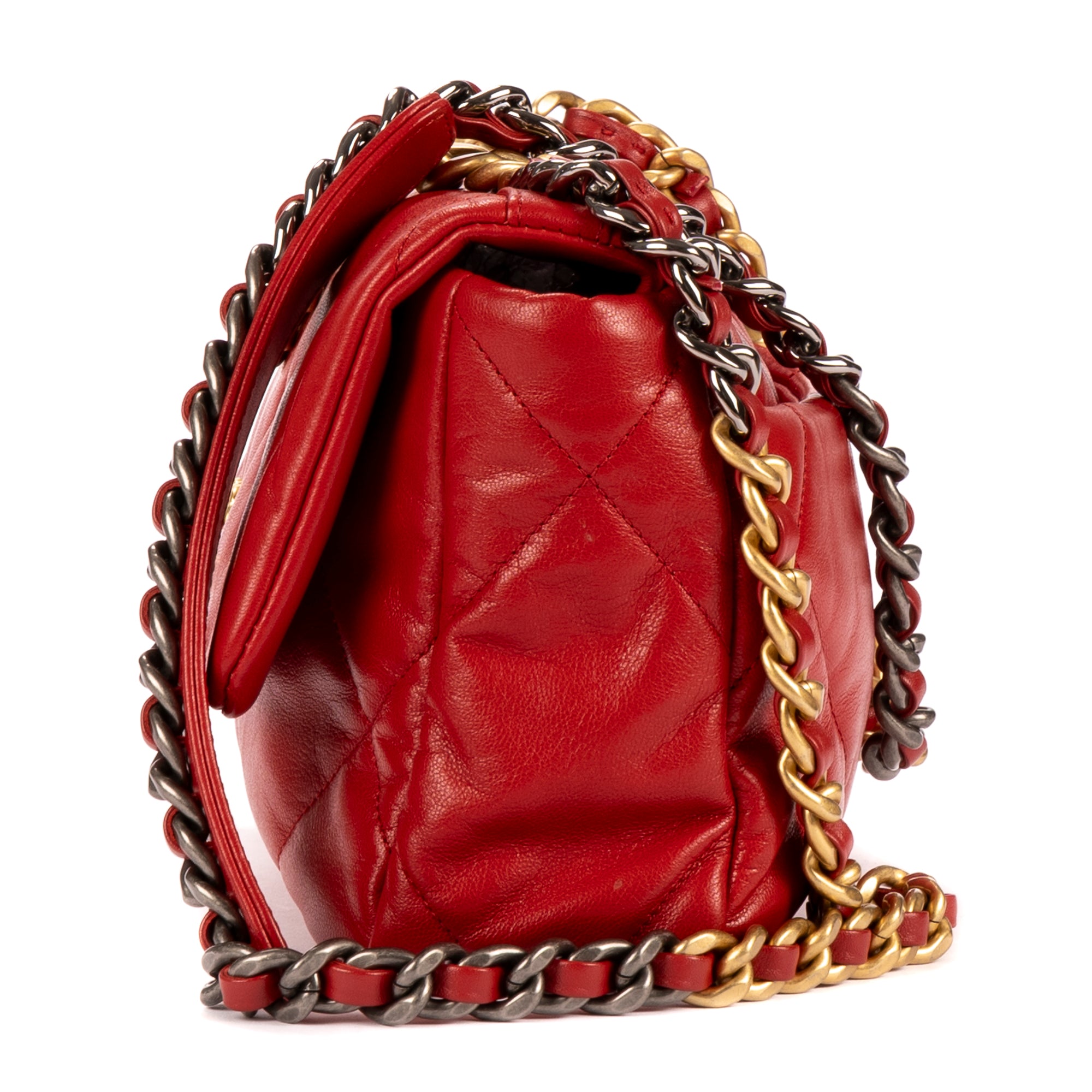 Handbag Classic 19 Flap Red Calfskin Quilted Leather