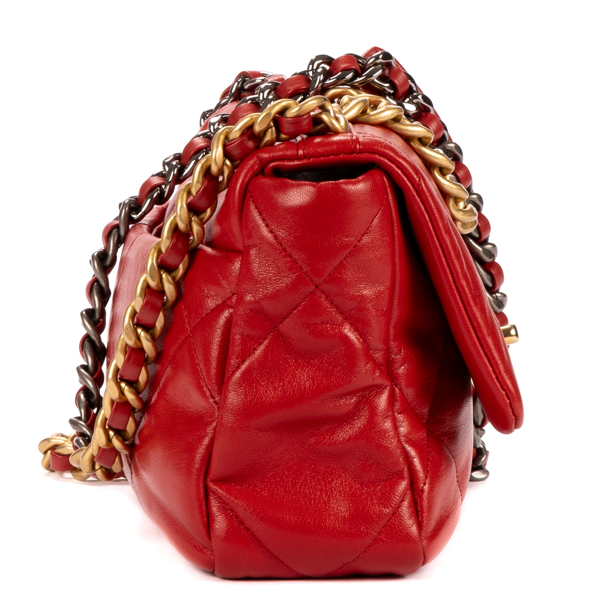 Handbag Classic 19 Flap Red Calfskin Quilted Leather