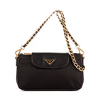 Sac à Bandoulière Chaîne Pochette Croisée Nylon Toile Noir