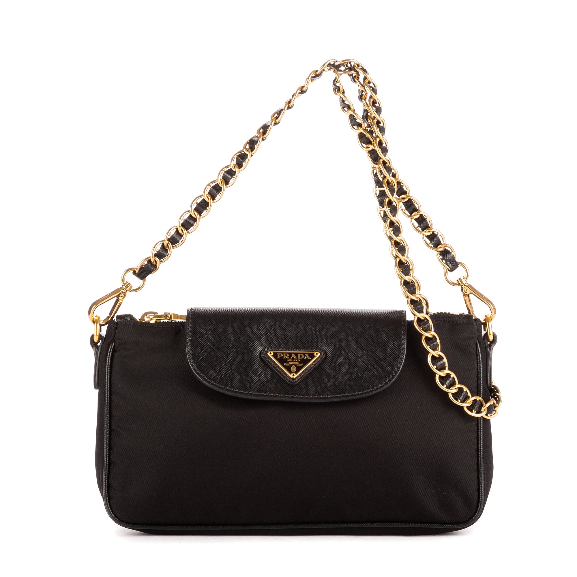 Shoulder Bag Chain Crossbody Pouch Black Nylon Canvas